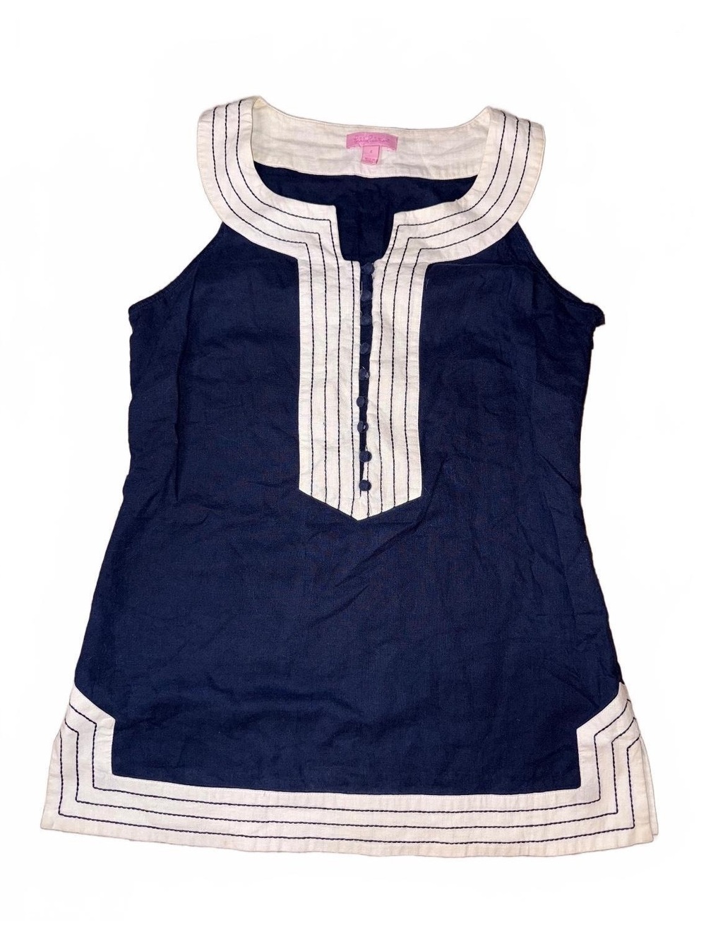 Lilly Pulitzer Women's Navy Blue Sleeveless Linen Cotton Blend Tunic Top Size 4
